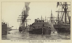 The War in Egypt, Engines from Alexandria passing up the Suez Canal to Ismailia